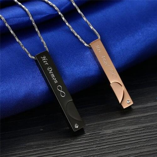 V.Ya Infinite Love Couple Necklaces Fashion"His Angel & Her Demon"Stainless Steel Women Men Promise Jewelries Valentines Gifts