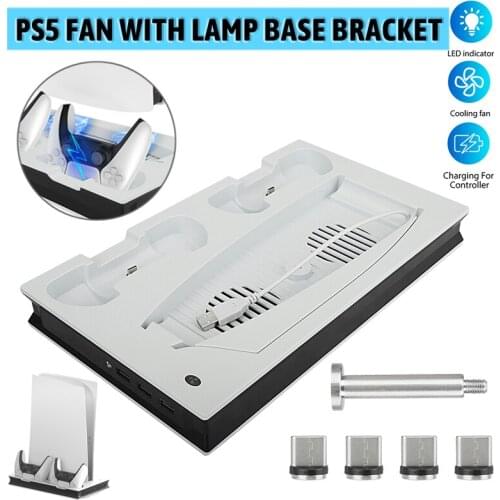 Vertical Stand+Cooling Fan & Dual Controller Charger Dock for PS5 Digital Edition/Optical Drive Edition Console With LED Light