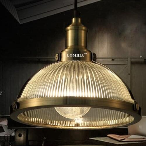 Retro Vintage Industrial Rippled Glass Pendant Lamp light bar Ac 90-260v Brass Ac 90-260 LED Edison bulb lighting fixtures new
