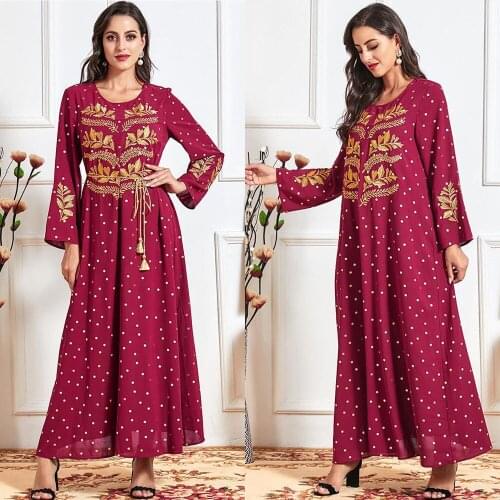 Abaya Muslim Women Vintage Polka Dot Long Dress Ramadan Islamic Clothing Casual Fall Plus Size Turkish Maxi Robe Dubai Ethnic