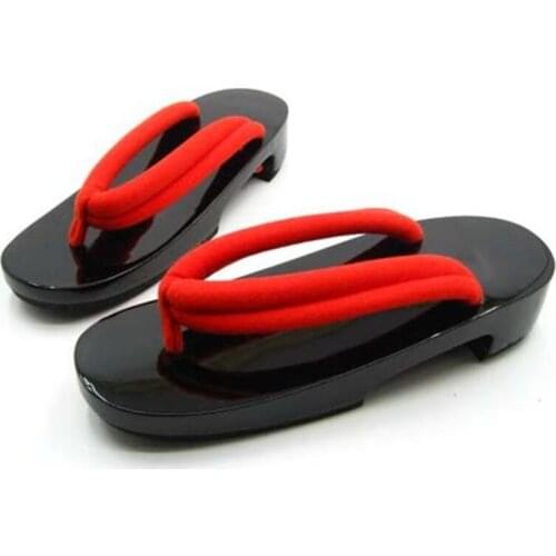 Womens High Heel Wood Sandals Black Panited Color Double Heel Japan Geta Cosplay Shoes Beach Slippers Casual Flip Flops
