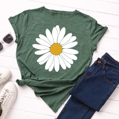 Women Short Sleeve Cotton T-Shirts Big Flower Graphic Tees Summer Tee Tops for Female Floral Loose Casual Oversized Tee Clothes