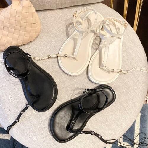 Novelty handmade knitted rome sandals women metal ball cross band flip flops creepers buckle strap clip toe gladiator sandalias