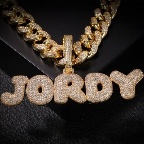 1 New Charm Hip Hop Jewelry Custom Bubble Letters Necklace with 20mm Cuban Chain Name Mens Zircon Pendant Commission Love Gift