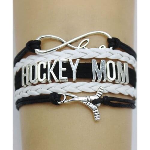 10PC/Lot Infinity love Hockey Mom Bracelet Hockey Dallas Charm leather wrap men bracelets & bangles for Women jewelry
