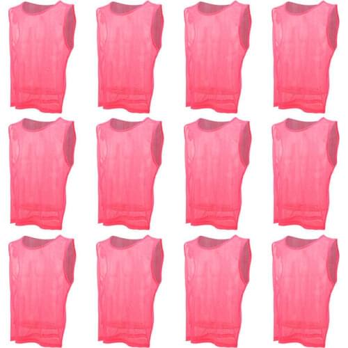 12Pcs Football Exercise Vest Large Mesh Breathable Adult Football Training Exercise Vest Rose Red Free Size Sports Vest