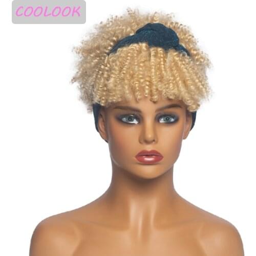 613 blonde short curly headband wig afro kinky curly womens wigs with bangs synthetic ombre brown afro curly turban wig cosplay