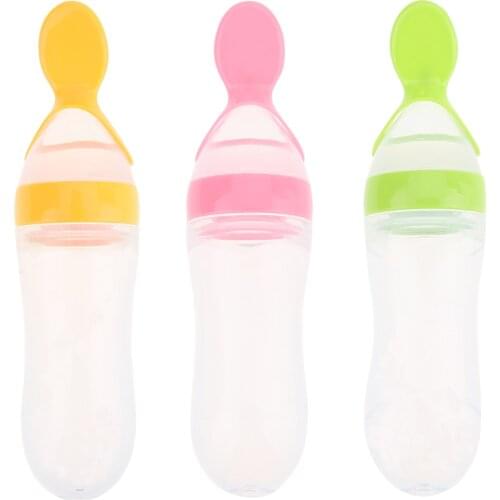 90ML Safe Newborn Baby Feeding Bottle Toddler Silicone Squeeze Feeding Spoon Milk Bottle Baby Training Feeder Food Supplement