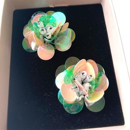 AHYONNIEX 5PCS Handmade Sequins Beads Flower Applique Patches For Hair Clip Bags Brooch Dress Embroidery DIY Sewing Accessories