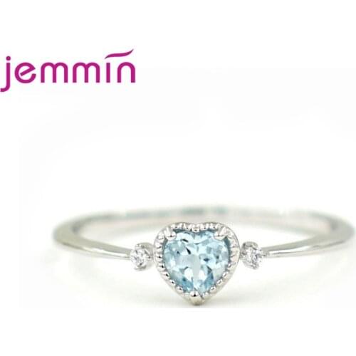 Authentic 100% 925 Sterling Silver Ring Light Blue Love Heart Romantic Finger Ring for Women Wedding Gift For Mother/Wife