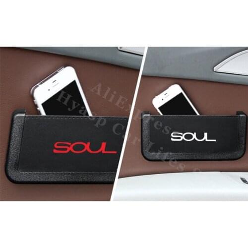 Car Storage Box For Kia SOUL Pu Leather Auto Mobile Phone Sticky Box Multifunction Fashion Auto Interior Accessories