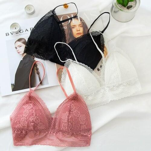 Thin French Style Padded Lace Wireless Bralette Sexy Women Lingerie Soft Seamless Bra Deep V Cup New Bras Female Underwear