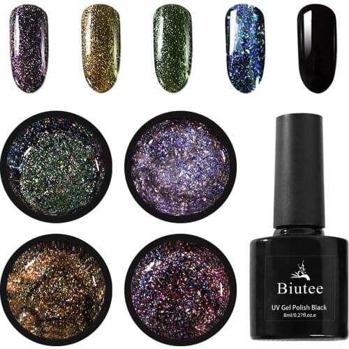 BIUTEE Black Polish Glitter Gel Firework Glitter Polish gel Painting Gel Manicure UV Top-base Starry Chameleon Painting Polish