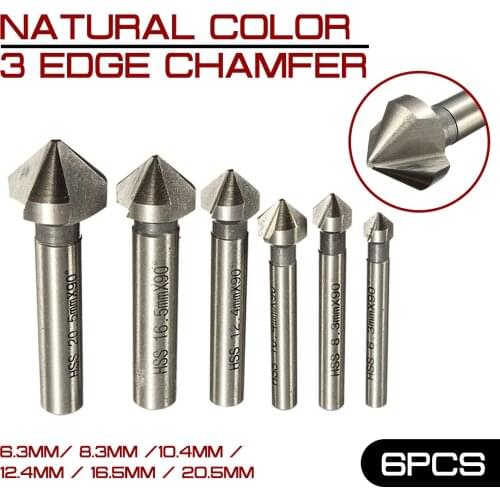 6pcs 90 Degree 3 Flute Round shankHSS Chamfer Chamfering Cutter End Mill Tool Countersink Drill Bit Set 6.3-20.5MM