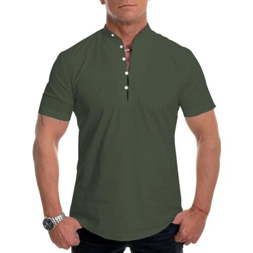 Summer Men T-Shirts Solid Color Slim Summer Short Sleeve Stand Collar Top short sleeve stand collar T-Shirts футболка оверсайз