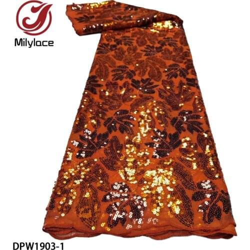 Hot Selling Lace Fabric with Sequins Mesh Fabric 5yards French Net African Lace Fabric for Dress DPW1903