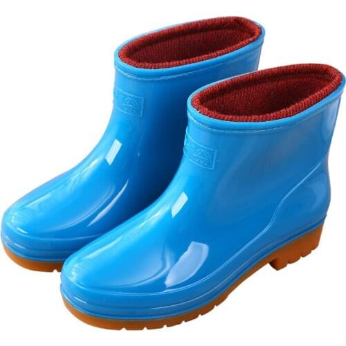 Cotton Short Tube Waterproof Non-slip Thicken Rain Boots PVC Ankle Low-top Rubber Shoes Women Fashion Kitchen Warm Working Boots