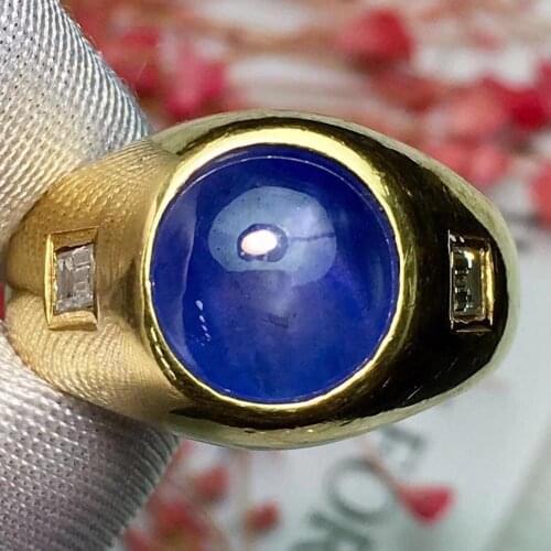 Fine Jewelry Real 20K Gold 100% Natural Unheat Blue Star Sapphire 7.9ct Gemstones Sapphire Diamonds Unisex Males Rings