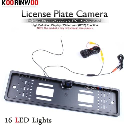 Koorinwoo EU Car License Plate Frame Parking Camera 16 LED Lights Car Number Frame Backup Reverse Reversing Back up Cam