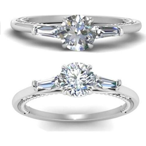 Milangirl Silver Color Inlaid Round Crystal Rhinestone Female Wedding Engagement Copper Ring for Women Jewelry Accessories