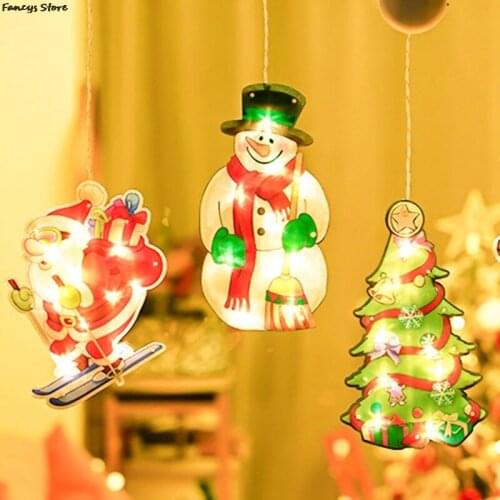Cute LED Christmas Decoration Sucker Lamp Christmas Tree Bell Santa Claus Train Snowman Pendant Christmas Tree Outdoor Ornament