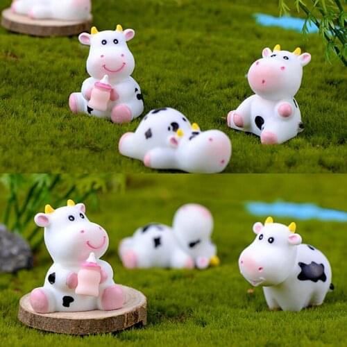 1pc Mini Cow Figurines Miniature Dairy Cattle Animal Model Little Statue Bonsai Ornament Fairy Garden Micro Landscape Handicraft