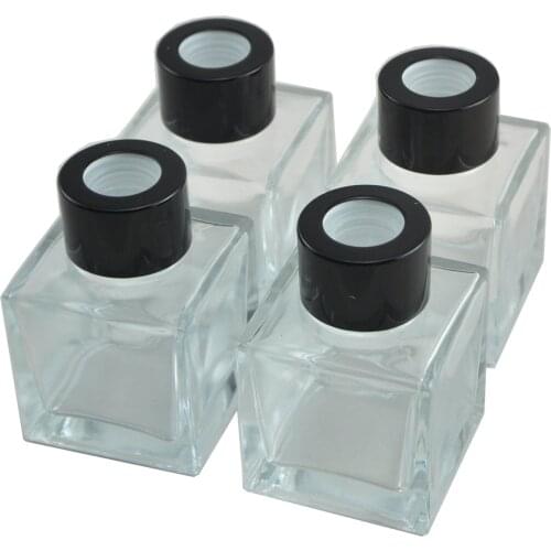 Ougual Set of 4 Cylindrical Round-shape Glass Diffuser Bottles, Essential Oils Jars 50ml