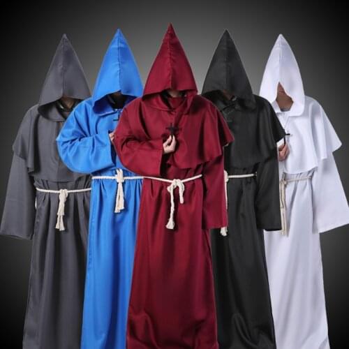 Halloween Christmas Cloak Cape Men Women Long Cloak Dress Coats Monk Cowl Robe Wizard Friar Priest Fancy Cosplay Costume