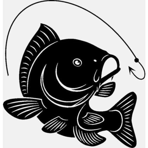 Carp Fishing Hook Decal Decoration Art Fish Fisherman Hobby Personality Car Sticker Pvc Car Sticker Black/white 15*14CM