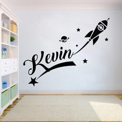 Write your name Wall Decal Outer space wall sticker Custom name Rocket Ship Decals Astronaut Decal Kids Bedroom sticker HY674