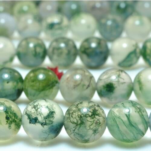Natural Green Moss Agate Smooth Round Loose Beads Wholesale Gemstone Semi Precious Stone Bracelet Necklace Diy Jewelry Making
