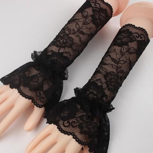 2Pcs/Pair New Female Lace Fake Sleeves For Women Hollow Crochet Lace Ruffles Horn Cuffs Wrist Warmers Floral Lace Pleated