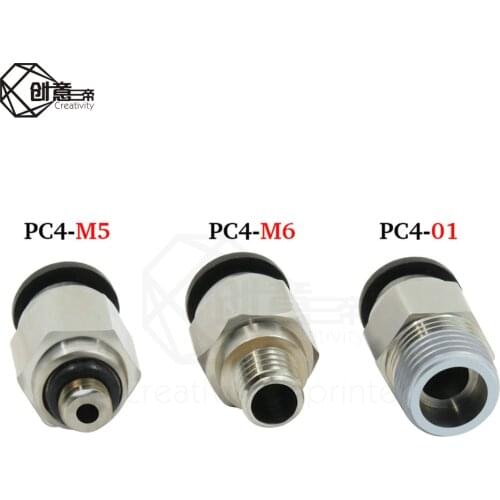 3D Printer Pneumatic Fittings PC4-01 PC4-M5 PC4-M6 Bore 4mm For 4mm PTFE Tube Connector Coupler quick Pneumatic Connector