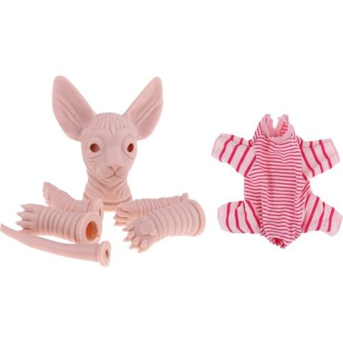 Real Touch Silicone 18inch Reborn Kits Sphynx Cat & Clothes - Realistic Canadian Hairless Cat Model Doll Unpainted DIY Handwork