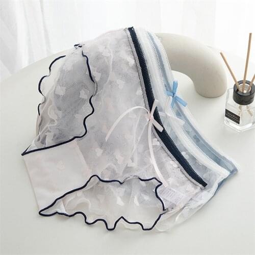 Sexy Women Panties Lace Thong Underwear Dot Hollow Cotton Breathable Underpants Briefs Bowknot Thongs Tangas NK7