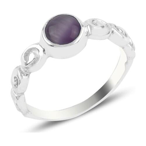 Silverlina Silver Cat 'S Eye Purple Cubic Zirconia Engagement Ring