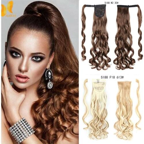 XINRAN 22inches Ponytail Clip in Pony tail Pure Color Hair Extensions Wrap Around on Synthetic Hair Piece Long Wave Real Natural