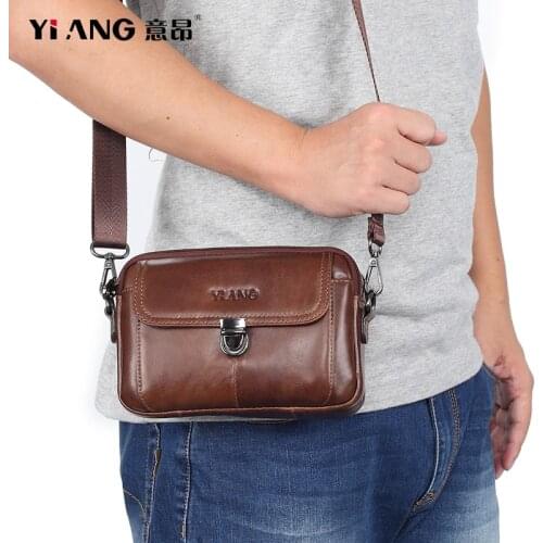 Men Genuine Leather Cross Body Bag Waist Belt Pouch Pack 7'' Cell Phone Case Male Small Shoulder Fanny Messenger Bags Leisure