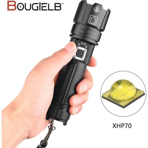 Super Bright XHP70 LED Flashlight Zoomable Display 5 Lighting Modes 18650/26650 Battery Torch for Hiking, Camping, Hunting