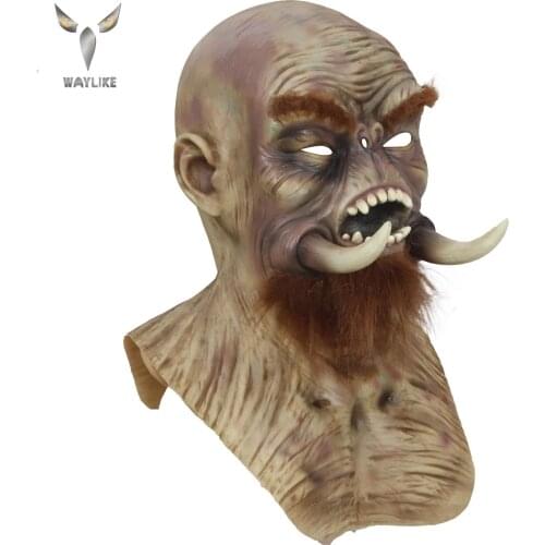 WAYLIKE Helloween masks real adult Party Costume horror mask latex yellow bearded hairy monster Carnival Cosplay mask