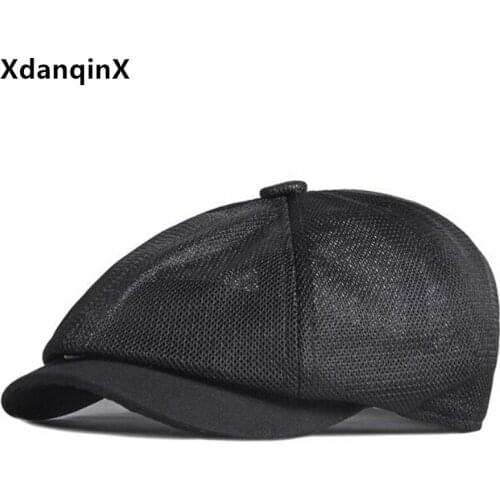 XdanqinX New Summer Womens Breathable Hat Hollow Mesh Berets Snapback Cap British Retro Ventilated Mens Sports Cap Couple Hats