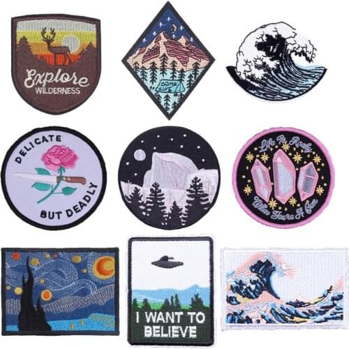 Iron Patches Para Jaquetas Painting Landscape Badge Art Mountain Lovely Applique On Clothes Handmade Sewing Stickers On Fabric