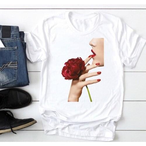 Women 2021 Cute Flower Finger Nail 90s Fashion Cartoon Summer Lady Print Tee Graphic T Top Female Tshirts Clothes T-Shirt