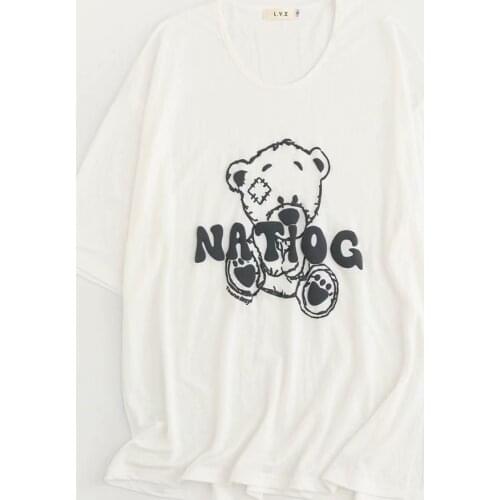 Summer womens tops and blouses plus size T-shirt female 2021 cartoon print O-Neck short sleeves womens t-shirt black white blue