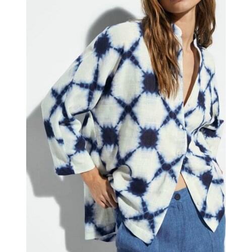 2021 New Summer Women Oversized Loose Chiffon Printing Blouses Shirts Office Lady Boyfriend Free Long Sleeve High Street Tops