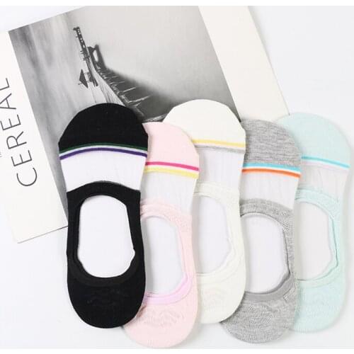 DONG AI 5 pairs transparent fashion glass silk color strip flower 1 time forming womens socks set dispensing including liner