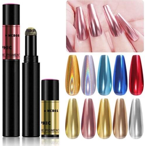 0.6g Nail Powder Pen Nail Powder Eye Shadow Beauty Makeup Cosmetics Mirror Effect ABS Air Cushion Applicator Nail Art Powder