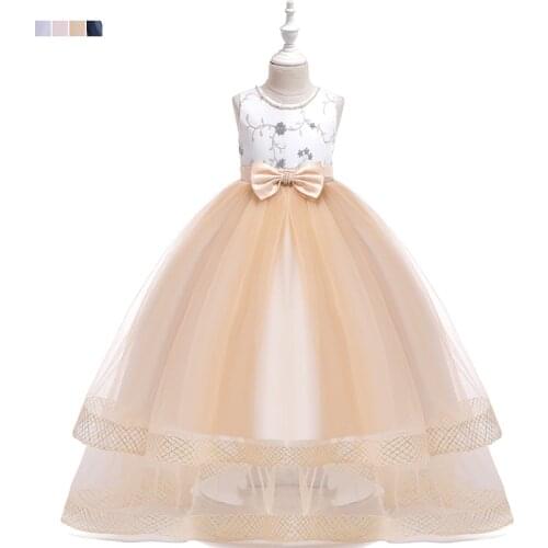2021 Long Dress Bow Embroidered Nail Bead Princess Dress Mesh Long Drag Poncho Girl Evening Dress