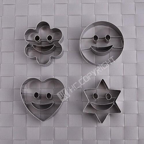 4pcs Smiley Face in Heart/ Star / Round / Plum blossom Shape Steel Cookie Fondant Sugarcraft Cake Mold Cutters Kitchen Mold Tool