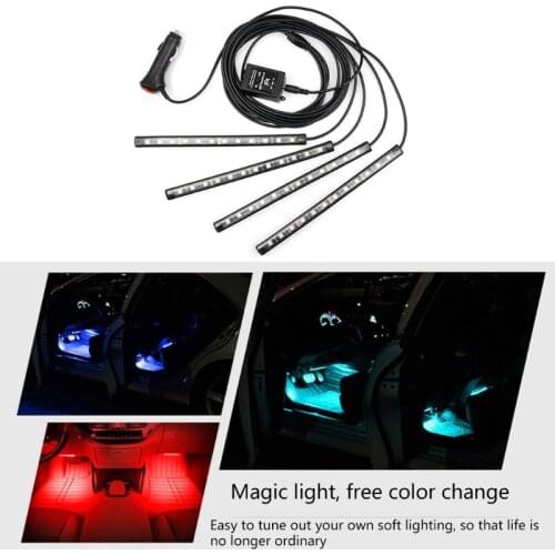 4PCS Car LED Strips Interior Floor Atmosphere Light Flexible RGB Phone APP RF Control LED Interior Lights